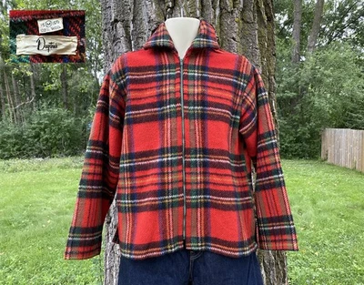Vtg 50s Dayton's Zip Front Wool Sport Shirt Jacket Red Hunting Plaid 15.5 M LS - Image 1 of 4