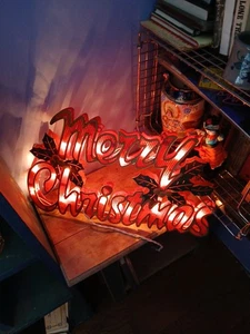 Vintage Frohe Weihnachten 20 Leuchtschild Weihnachtszeiten Kunststoff Skulptur Netz - Bild 1 von 2
