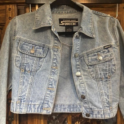Stephen Hardy Squeeze Women’s Size Small Cropped Denim Jacket Y2K Edgy Grunge - Image 1 of 4