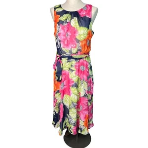 NWT Eliza J Floral MIDI Chiffon Sleeveless Belted Dress Size 12 - Picture 1 of 9