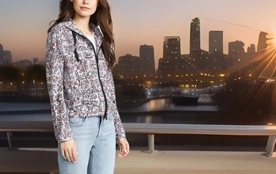 NUEVA CHAQUETA CON CAPUCHA COACH x Keith Haring edición limitada azul claro floral para mujer talla 8 Foto 1 de 4
