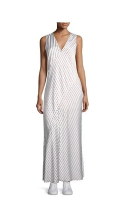 Theory Nuevo Deslizamiento Relajado Marfil Negro Aplastado Satén Rayas H1105616 NUEVO CON ETIQUETAS CUELLO EN V Foto 1 de 4