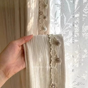 Maßgefertigte französische cremige Luxus Vorhänge für Wohnzimmer Schlafzimmer Halbschattierung - Bild 1 von 19