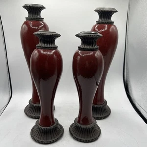 Elegante rote Keramik Kerzenständer Bronze Ton Dekor Home Akzent Partylit 9” 11” - Bild 1 von 9