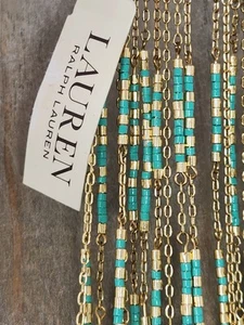 Lauren Ralph Lauren NWT Multi-Strand Gold Tone Chain & Faux Turquoise Necklace - Picture 1 of 19