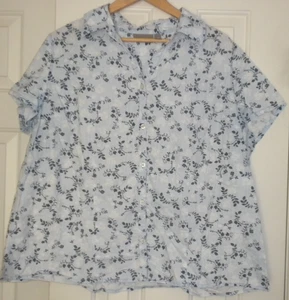 Croft & Barrow Ladies 3X 2X Short Sleeve Button Front blouse Blue cotton floral - Picture 1 of 5