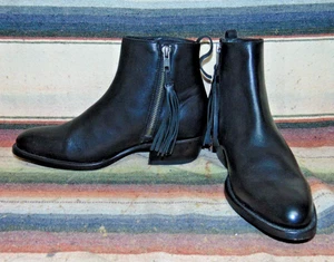 Womens Rujo Black Leather Tasseled Ankle Cowboy Boots 7 B New w/o Box - Picture 1 of 6