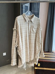 R13 Camisa Chaqueta Camisa A Cuadros Amarilla, Borla Vintage, Irregular Antigua Borde Áspero - Imagen 1 de 24