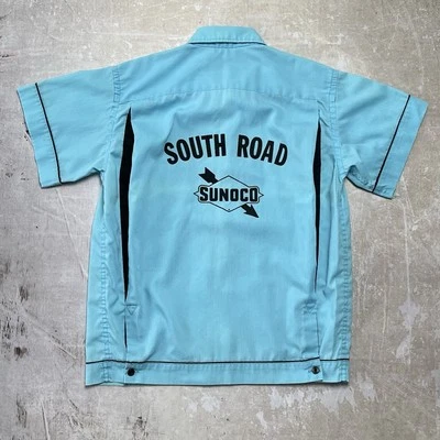 Vintage 50s Hilton Bowling Button-up Shirt Sunoco Petroleum Sponsor Light Blue - Image 1 of 4