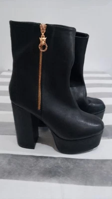 Boohoo Mujer Negro Imitación Cuero Plataforma Botas Reino Unido Talla 3 EU 36 Foto 1 de 4
