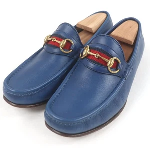 Gucci 1953 Leder Halbschuhe Flats mit Web und Horsebit Muster Größe 6 blau - Bild 1 von 8