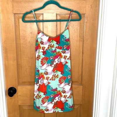 Josie Natori Chemise атласная ночная рубашка размер XS азиатский цветочный скольжения платье - Изображение 1 из 4