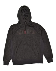 JACK & JONES Mens Graphic Hoodie Jumper Large Grey Flecked Polyester BE15 - Picture 1 of 3