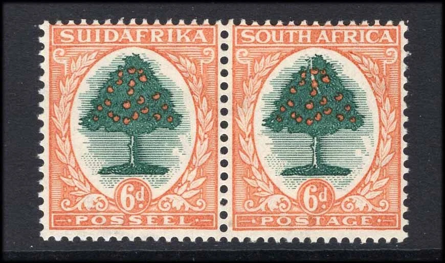 M26680 Sudáfrica 1930 6d verde/naranja m/m par Wmk vertical Sg 47w gato 75 £ Foto 1 de 1