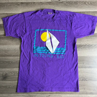 Винтажная мужская футболка Suttons Bay большая футболка для отпуска парусник Michigan Lake 1990-е США - Изображение 1 из 4