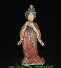 15" Old Dynasty Tang Sancai Pottery Painting Beauty Belle Mouth organ Statue