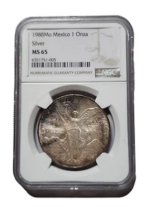 1988-Mo Onza Libertad Silver .999 NGC MS65 NICE TONED UNCIRCULATED MEXICO - Picture 1 of 4