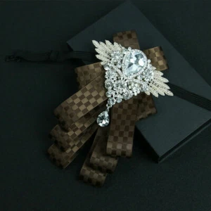 Mens Crystal Rhinestone Bowtie Dangle Adjustable Classical Retro Wedding Necktie - Picture 1 of 14