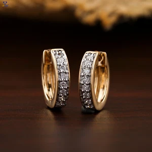 0,16 TCW runder Brillantschliff Labgrown Creolen Diamant Ohrring 18k Gelbgold - Bild 1 von 5