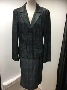 Women's 90's Vintage suede suit | Black and white suede fitted jacket and skirt - Picture 1 of 10