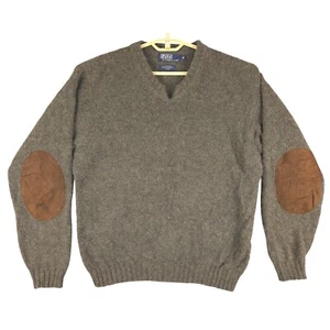 Polo Ralph Lauren V-Neck Sweater Elbow Patch Alpaca Blend Gray Mens Size M READ - Picture 1 of 5