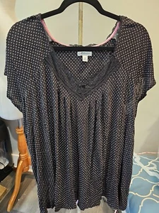 Croft & Barrow schwarz mit Tupfen Kurzarm Oberteil Größe 3X neu ohne Etikett - Bild 1 von 6
