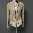 4 Love and Liberty Johnny Was Crushed Velvet Long Sleeve Tie Top Taupe SZ Small