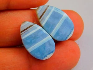 Pair Of Blue Opal Gemstone Matched Earrings Pear Cabochon Jewelry Making 20x14MM - Picture 1 of 5