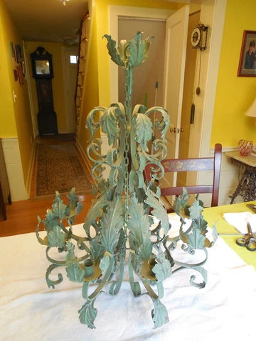 Vintage Hanging 8 Candle Chandelier with Copper Finish 30"tall Cover