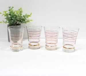 4 Verres Art Déco filets rouges et dorés - Picture 1 of 6