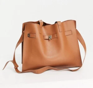 Glamorous Oversized Faux Leather Tote Bag In Tan - Picture 1 of 4