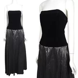 LAURA ASHLEY Vintage 80s Dress 10 Black Velvet Strapless Maxi Gown Prom Ireland - Picture 1 of 9