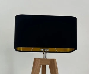 Pantalla de Lámpara Terciopelo Negro Cepillado Oro Redondado Rectangular Tono de Luz - Imagen 1 de 23