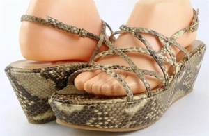 $325 STUART WEITZMAN CAGE Snake Leather Designer Strappy Platform Wedges 9 - Picture 1 of 4
