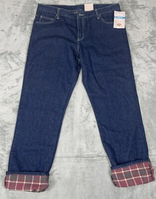 Dickies 女式法兰绒内衬牛仔裤全新带标签 14 码宽松版型直筒牛仔布 — 第 1/4 张图片