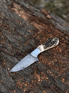 Handgefertigtes Damast Jagdmesser mit Hirschhorngriff Survival Messer. - Bild 1 von 7