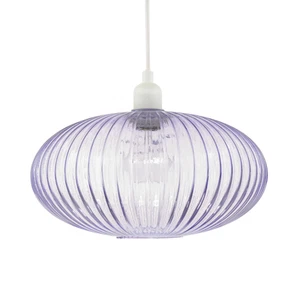 Modern Designer Soft Lilac Line Ribbed Glass Oval Pendant Lamp Shade by Happy... - Picture 1 of 5