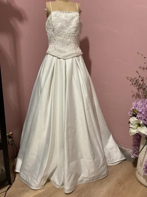 Jasmine Haute Couture Womens White Wedding Dress Sequin Chest Flat Neck Size 12 - Image 1 of 4