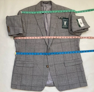 Lauren Ralph Lauren Men Blazer Size 46R Wool Light Gray Windowpane suit Jacket - Image 1 of 4