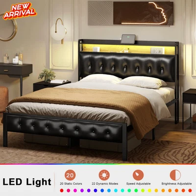 Marco De Cama Plataforma King LED Cabecera Cama King Size Bed Frame Black NEW - Image 1 of 4