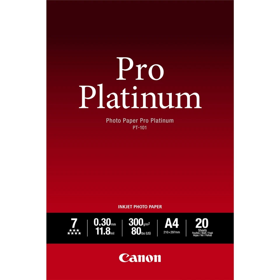 Canon Pt-101 Pro Platinum A4 Photo Paper 20 Sheets - 2768B016 - Image 1 of 1