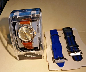 Wrangler Mens Date Watch Brown Leather +2 X Bands, New Battery WORKS PERFECT - Picture 1 of 11