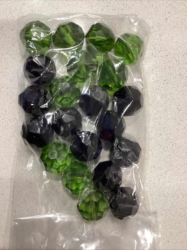 Pack Of 21 Heavy Glass Geometric Sphere Shaped Beads 10 Green 11 Black 16mm - Image 1 of 1