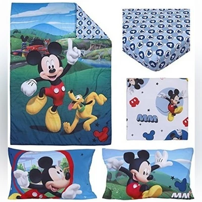 Juego de cama Disney 4 piezas para niños pequeños Mickey Mouse Playhouse azul/blanco - 52" x 28" Foto 1 de 4