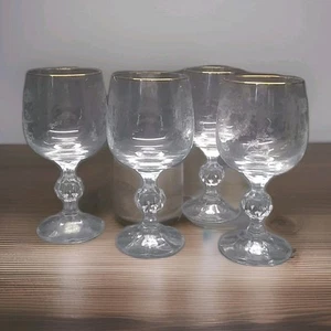 VTG Bohemia Queen’s Lace Crystal Etched Wine Water Goblets wGold Trim (4) 5.75" - Picture 1 of 11