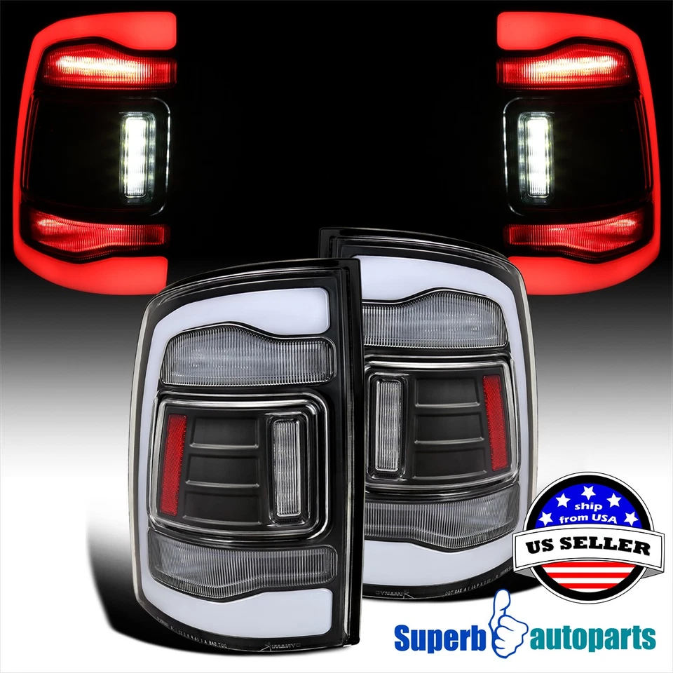 For 2009-2018 Dodge Ram 1500 2010-2018 2500 3500 Black Tail Lights+LED Strip Bar Foto 1 de 4