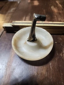 Art Deco Bronce Estilo Hagenauer Perro Estatuilla Pista Ceniza Bandeja Mármol Antiguo Raro - Imagen 1 de 13