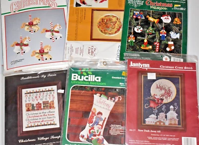 Лот из 6 наборов для вышивания крестиком, иглой, пластиковым холстом войлочные рождественские чулки - Изображение 1 из 4