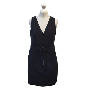 F & F Black Corduroy V-Necl Zipped Dress UK Women's Size 10 - Picture 1 of 5