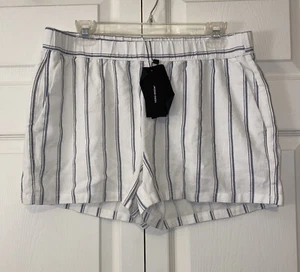 NWT Vero Moda Shorts Women’s Size Large White Blue Stripe Linen Blend Pull On - Picture 1 of 11